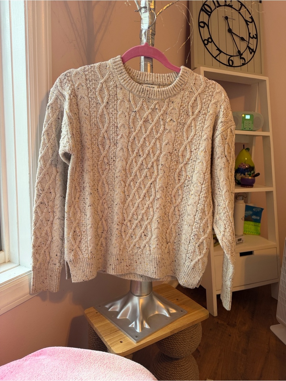 J. Crew Cream Flecked Cable-Knit Crewneck Sweater